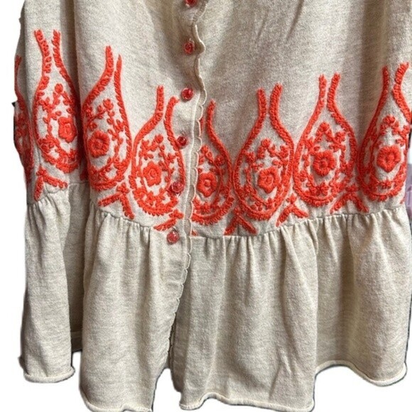 Moth Anthropologie Peplum Short Sleeve Fanning‎ Flame Sweater Size Medium - Picture 7 of 15